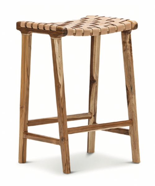 Woven Leather Counter Stool Tan