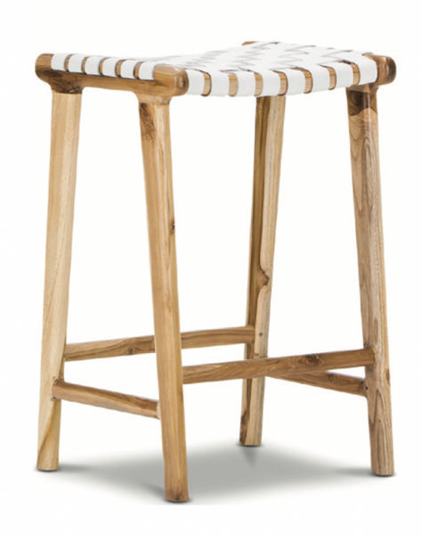 Woven Leather Counter Stool White