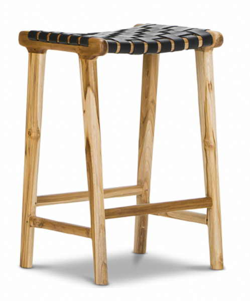 Woven Leather Counter Stool Black