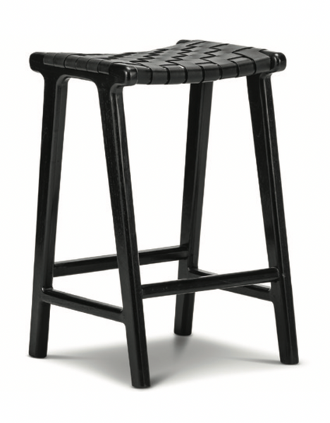 Woven Leather Counter Stool Black on Black