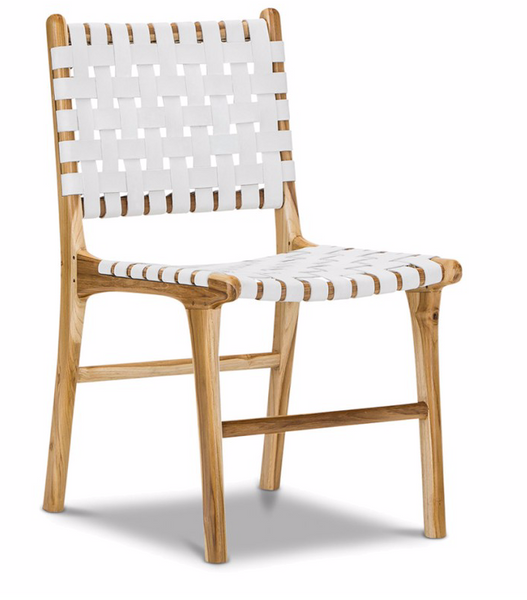 Woven Leather Dining Chair White