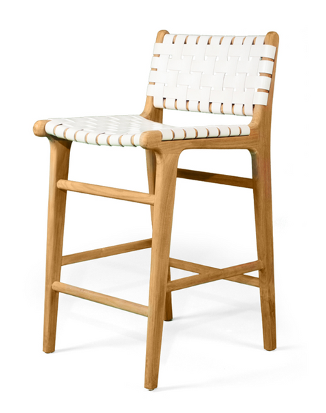 Woven Leather Barstool with back White
